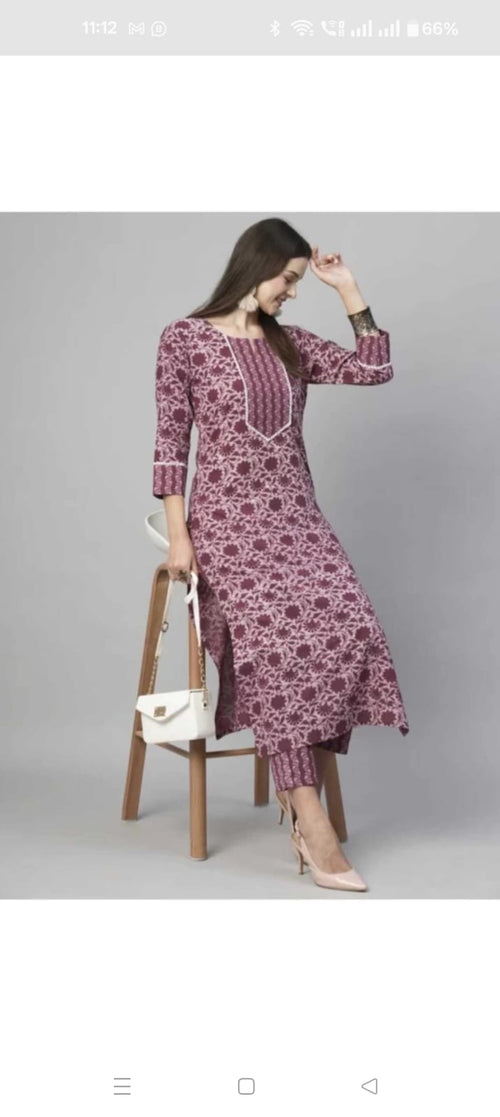 Floral Printed Women Cotton Women Kurta With Pant (2 Psc Set) 19199