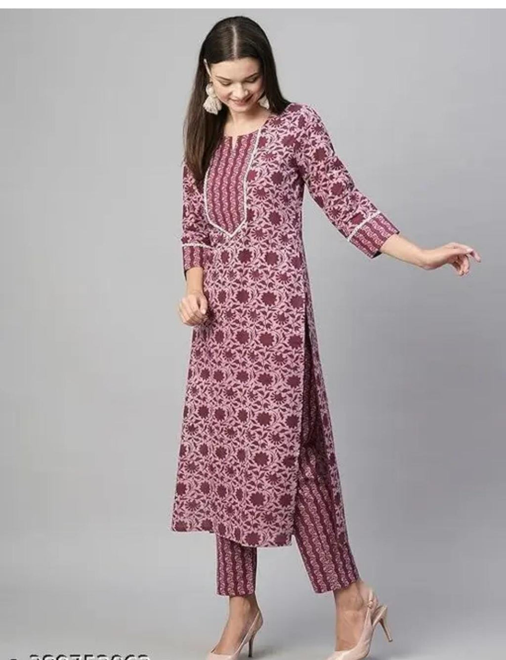 Floral Printed Women Cotton Women Kurta With Pant (2 Psc Set) 19199