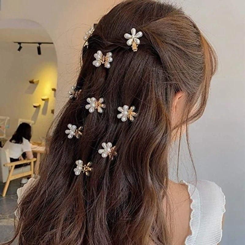 Korean Style Small Pearl Mini Hair Claw Clips with Flower Design (Pack of 10) yzatrg-dh
