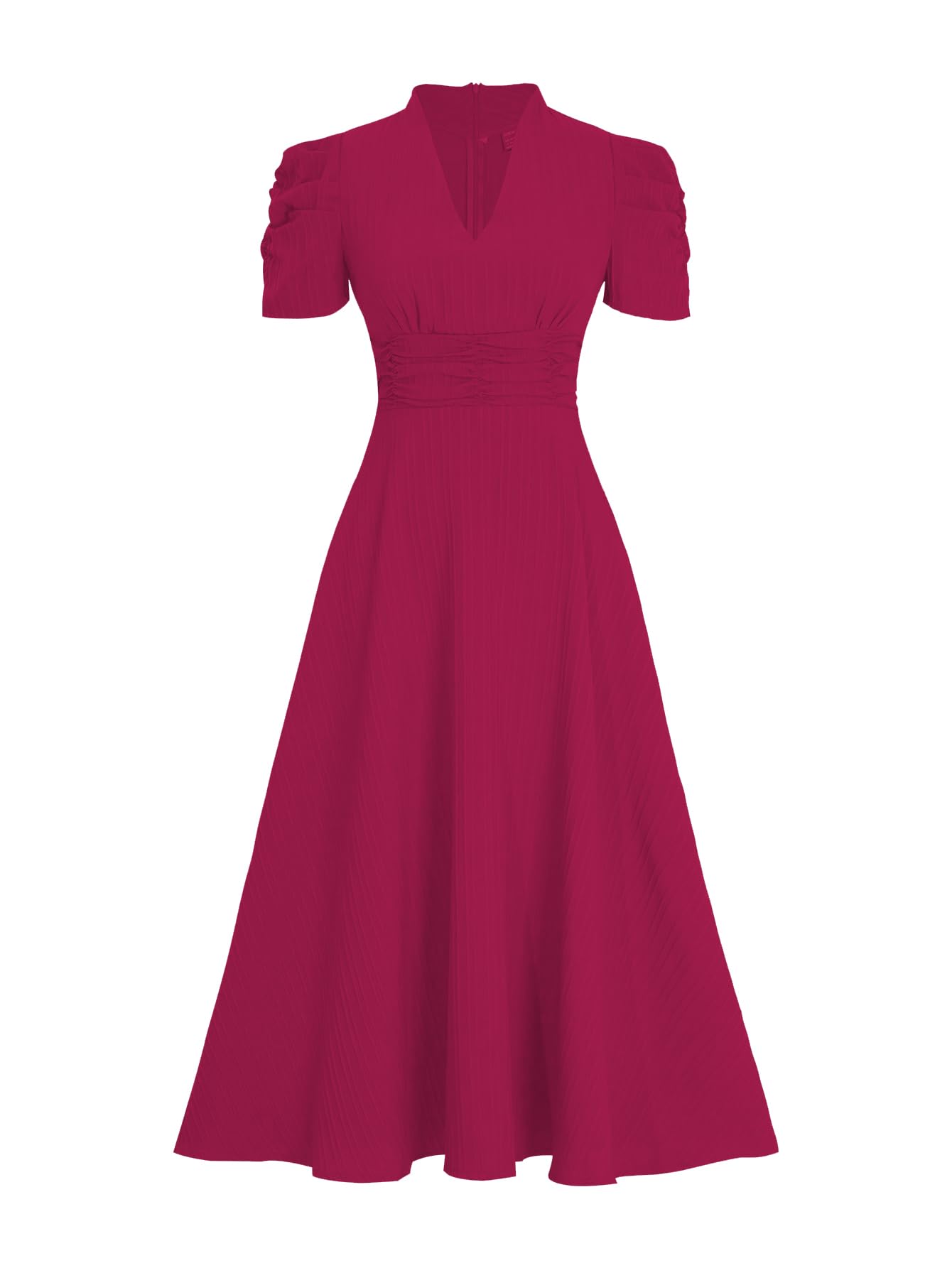 Shasmi Girl's & Women's Solid Color V-Neck A-Line Maxi Dress for Women | Waist Cinched Puff Sleeve Western | Elegant Casual Wear (Dress 246)