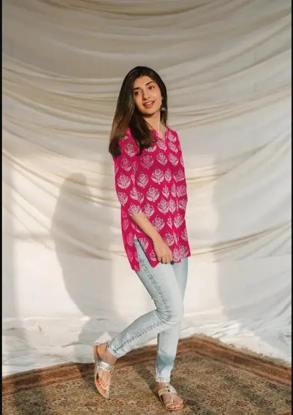 Women's Short Kurti in TOP Black Rayon Cotton Blend | Ladies Ethnic Tunic | Office