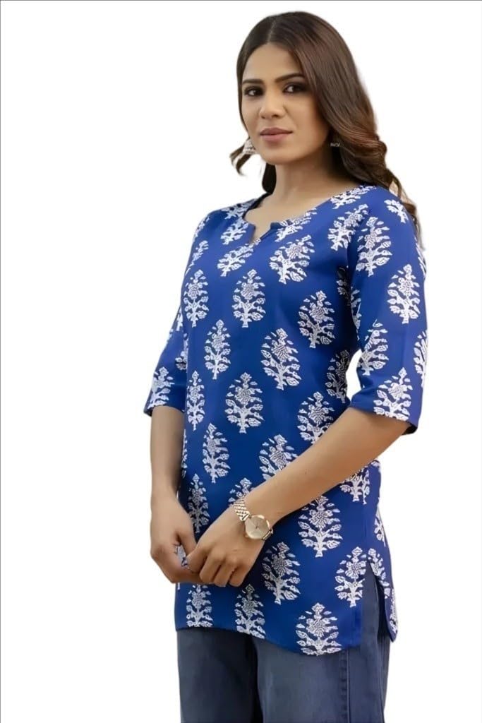 Women's Short Kurti in TopsTunic Rayon Cotton Blend | Ladies Ethnic Tunic