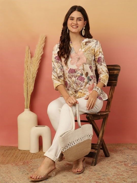 Women's Short Kurti in TOP Black Rayon Cotton Blend | Ladies Ethnic Tunic | Office