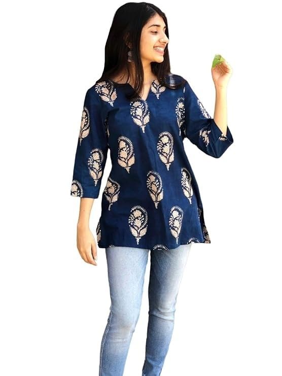 Women's Short Kurti in TOP Black Rayon Cotton Blend | Ladies Ethnic Tunic | Office