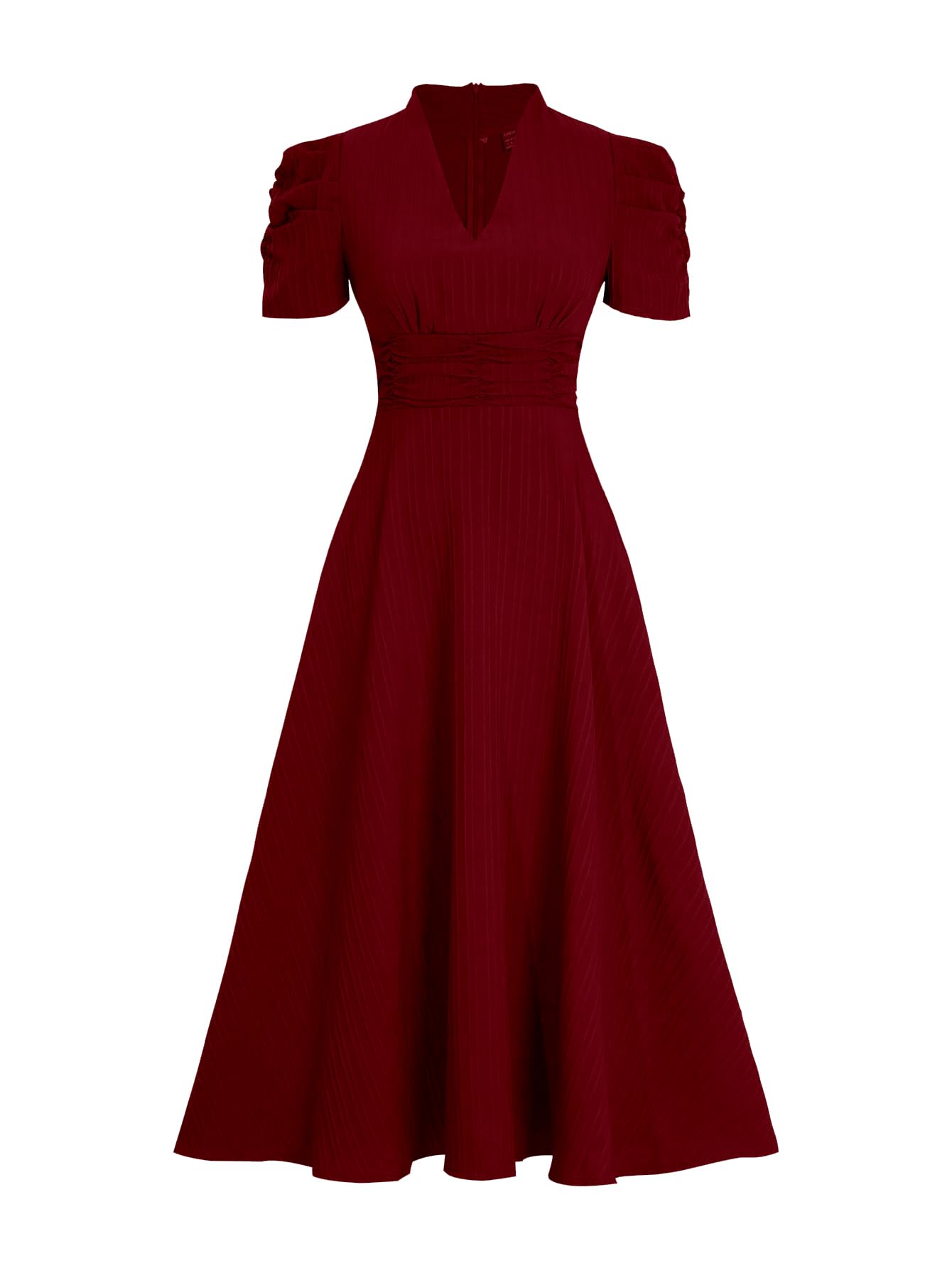 Shasmi Girl's & Women's Solid Color V-Neck A-Line Maxi Dress for Women | Waist Cinched Puff Sleeve Western | Elegant Casual Wear (Dress 246)