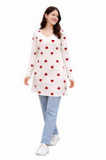 Women Short Printed Kurti | Heart Print Full Sleeve Casual Kurta Tunic Top for Women
