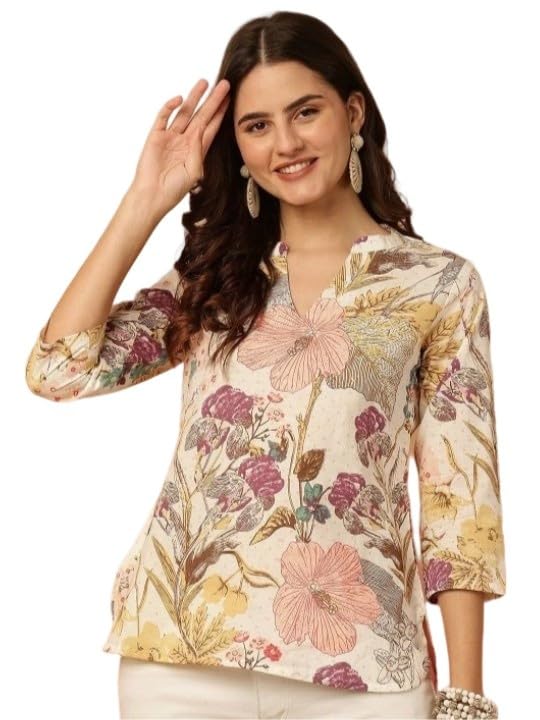 Women's Short Kurti in TOP Black Rayon Cotton Blend | Ladies Ethnic Tunic | Office