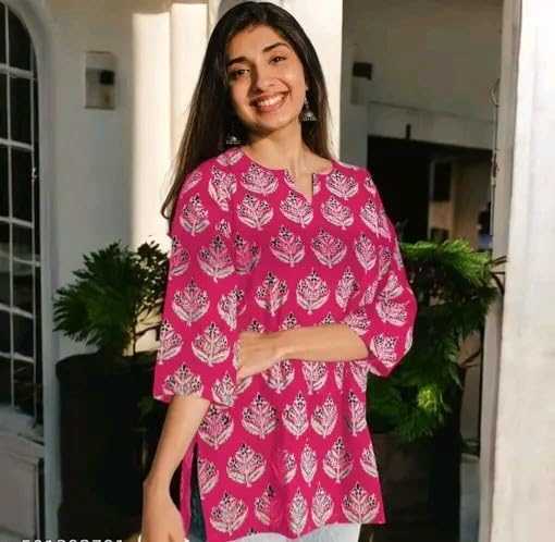 Women's Short Kurti in TOP Black Rayon Cotton Blend | Ladies Ethnic Tunic | Office