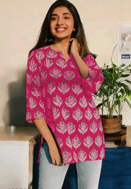 Women's Short Kurti in TOP Black Rayon Cotton Blend | Ladies Ethnic Tunic | Office