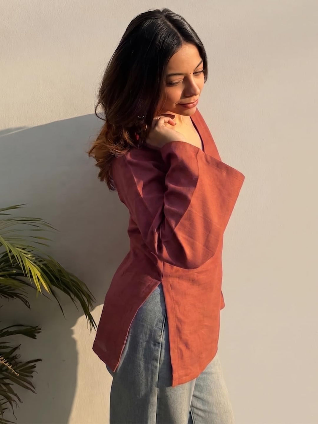 ANNI Designer Short Kurti for Women Latest Solid Design | V Neck Full Sleeve Kurti Tops for Women | Stylish Kurtis & Short Kurtis for Woman | Casual Kurti with Jeans | Kurtas for Woman