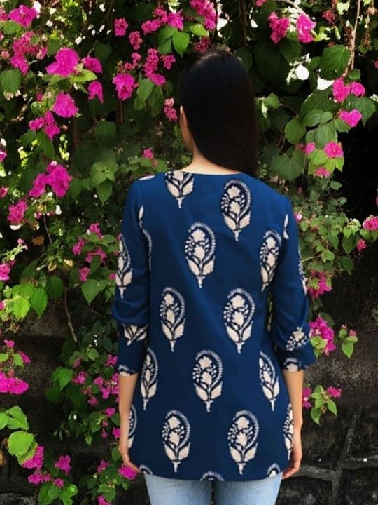 Women's Short Kurti in TOP Black Rayon Cotton Blend | Ladies Ethnic Tunic | Office