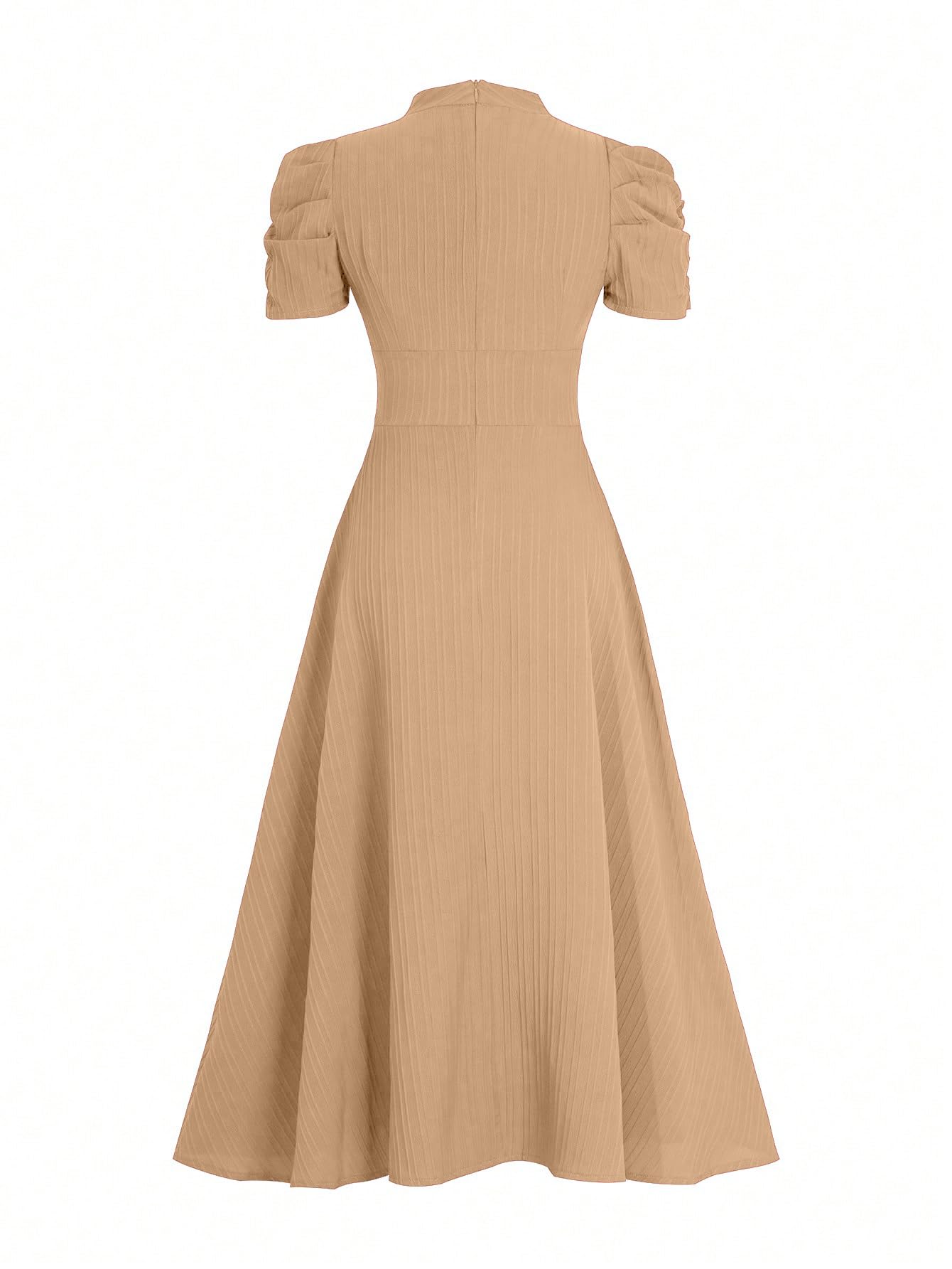 Shasmi Girl's & Women's Solid Color V-Neck A-Line Maxi Dress for Women | Waist Cinched Puff Sleeve Western | Elegant Casual Wear (Dress 246)