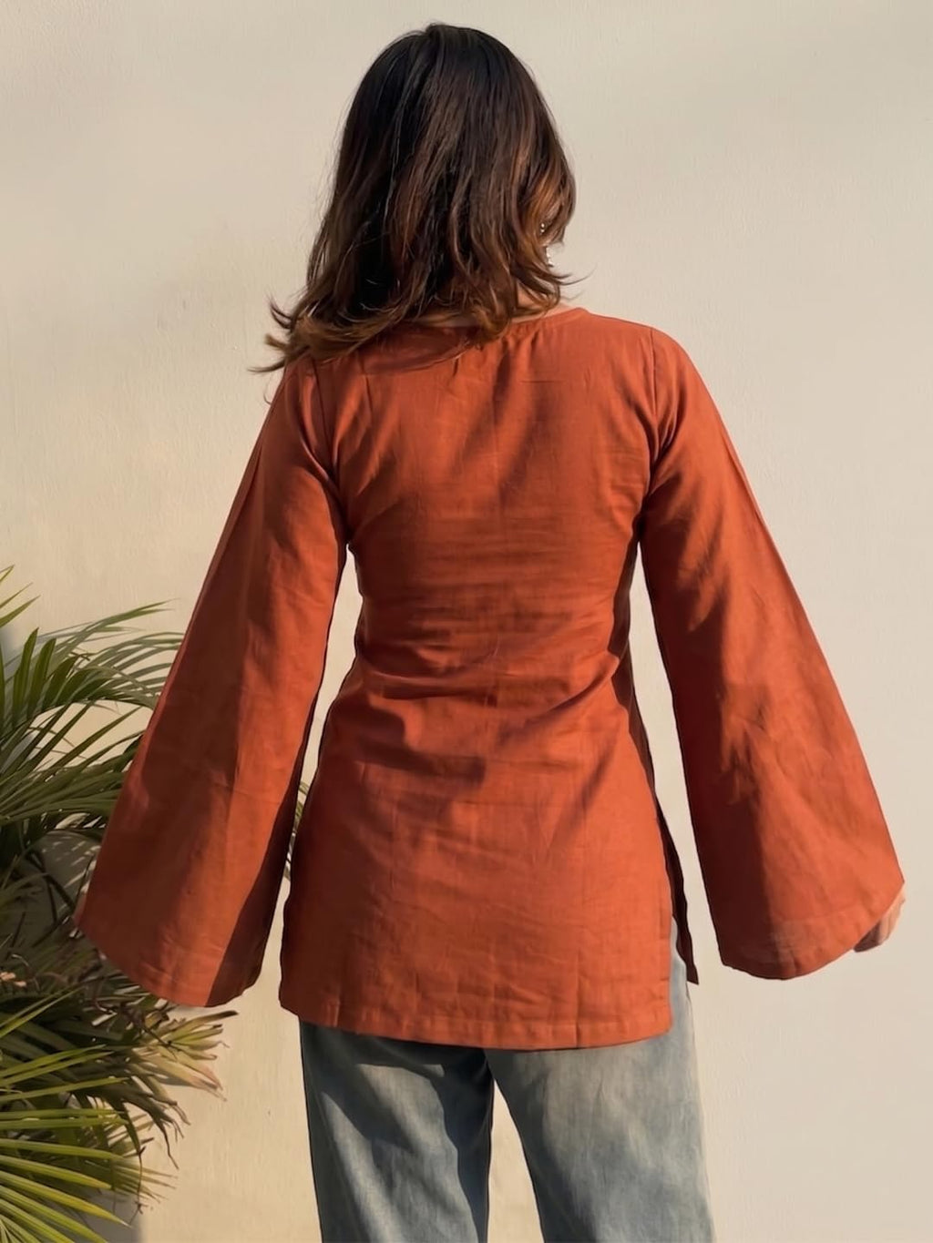 ANNI Designer Short Kurti for Women Latest Solid Design | V Neck Full Sleeve Kurti Tops for Women | Stylish Kurtis & Short Kurtis for Woman | Casual Kurti with Jeans | Kurtas for Woman