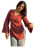 ANNI Designer Short Kurti for Women Latest Solid Design | V Neck Full Sleeve Kurti Tops for Women | Stylish Kurtis & Short Kurtis for Woman | Casual Kurti with Jeans | Kurtas for Woman