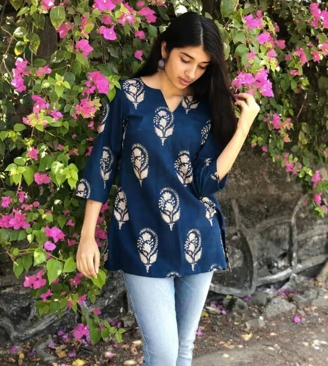 Women's Short Kurti in TOP Black Rayon Cotton Blend | Ladies Ethnic Tunic | Office