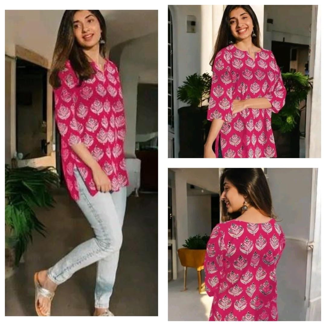 Women's Short Kurti in TOP Black Rayon Cotton Blend | Ladies Ethnic Tunic | Office