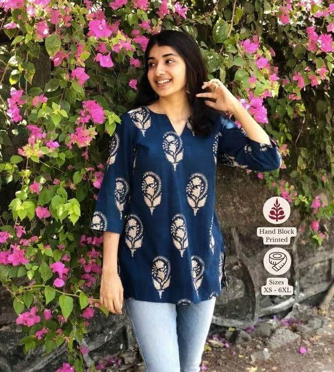 Women's Short Kurti in TOP Black Rayon Cotton Blend | Ladies Ethnic Tunic | Office
