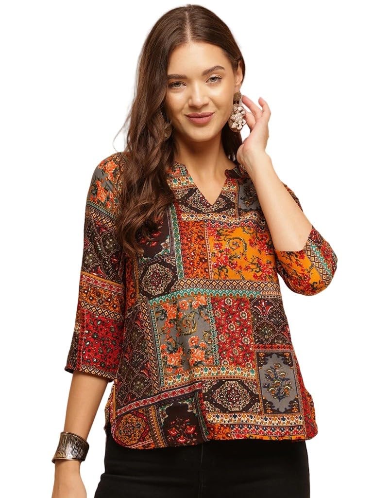 Women's Short Kurti in TopsTunic Rayon Cotton Blend | Ladies Ethnic Tunic