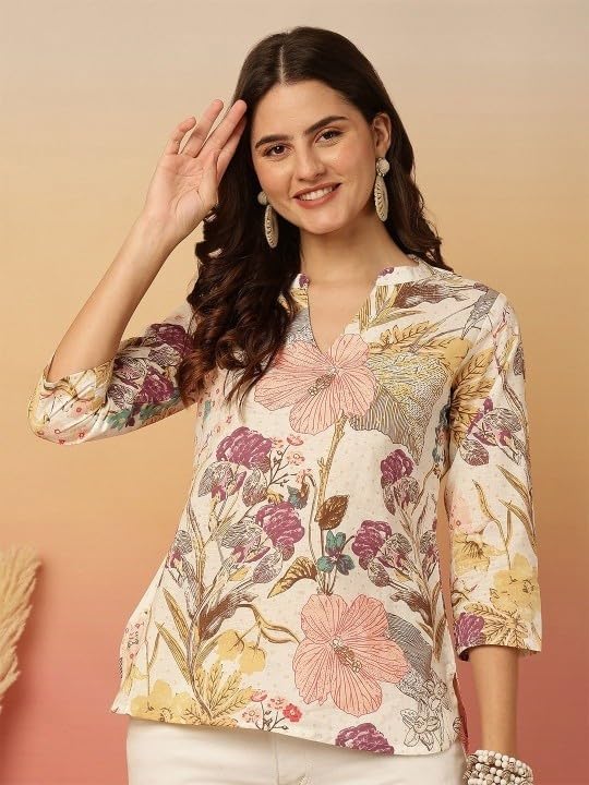 Women's Short Kurti in TOP Black Rayon Cotton Blend | Ladies Ethnic Tunic | Office