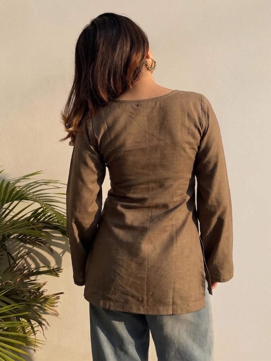 ANNI Designer Short Kurti for Women Latest Solid Design | V Neck Full Sleeve Kurti Tops for Women | Stylish Kurtis & Short Kurtis for Woman | Casual Kurti with Jeans | Kurtas for Woman