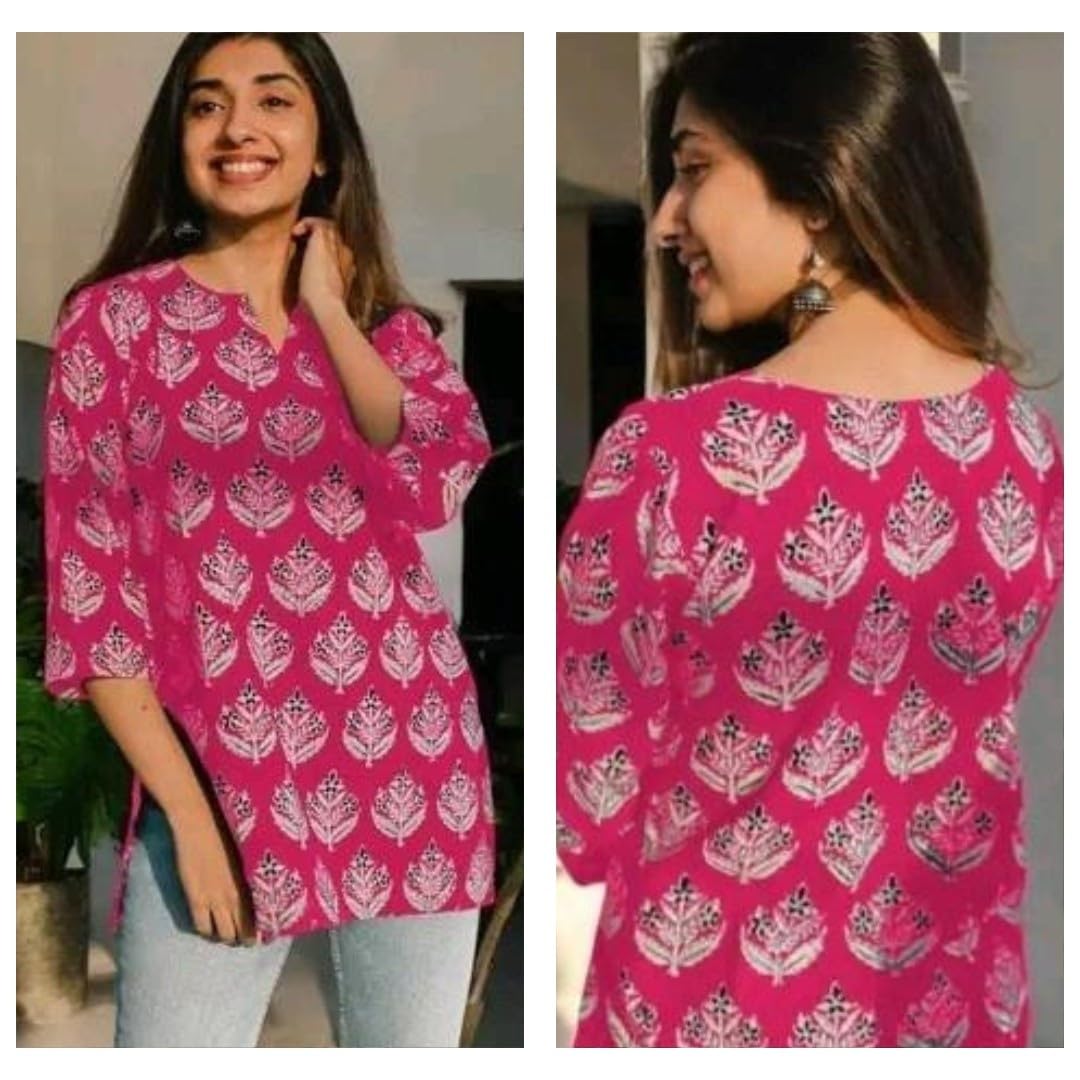 Women's Short Kurti in TOP Black Rayon Cotton Blend | Ladies Ethnic Tunic | Office