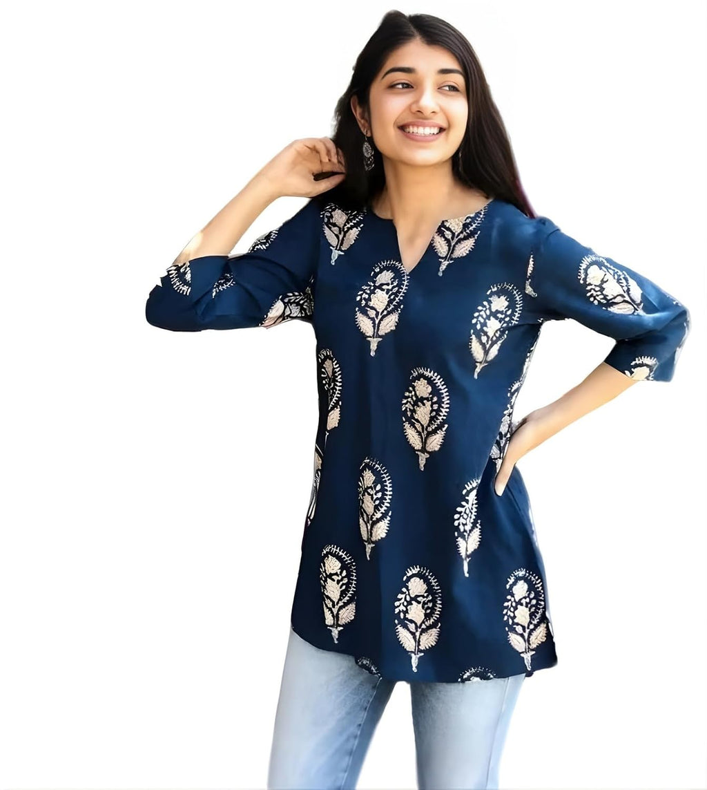 Women's Short Kurti in TopsTunic Rayon Cotton Blend | Ladies Ethnic Tunic