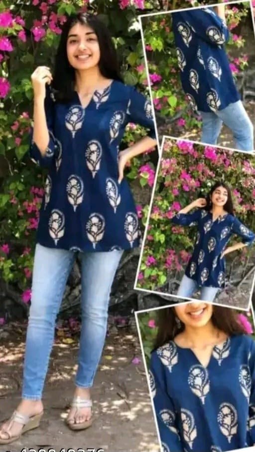 Women's Short Kurti in TOP Black Rayon Cotton Blend | Ladies Ethnic Tunic | Office