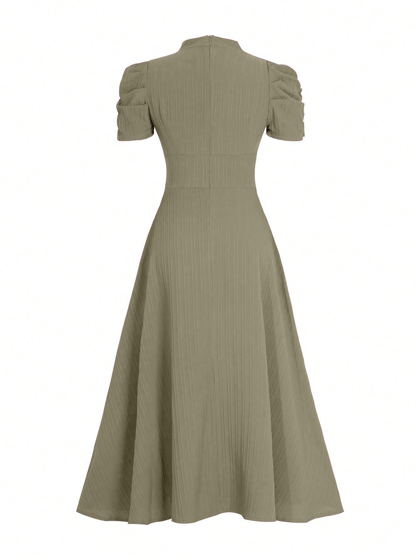 Shasmi Girl's & Women's Solid Color V-Neck A-Line Maxi Dress for Women | Waist Cinched Puff Sleeve Western | Elegant Casual Wear (Dress 246)