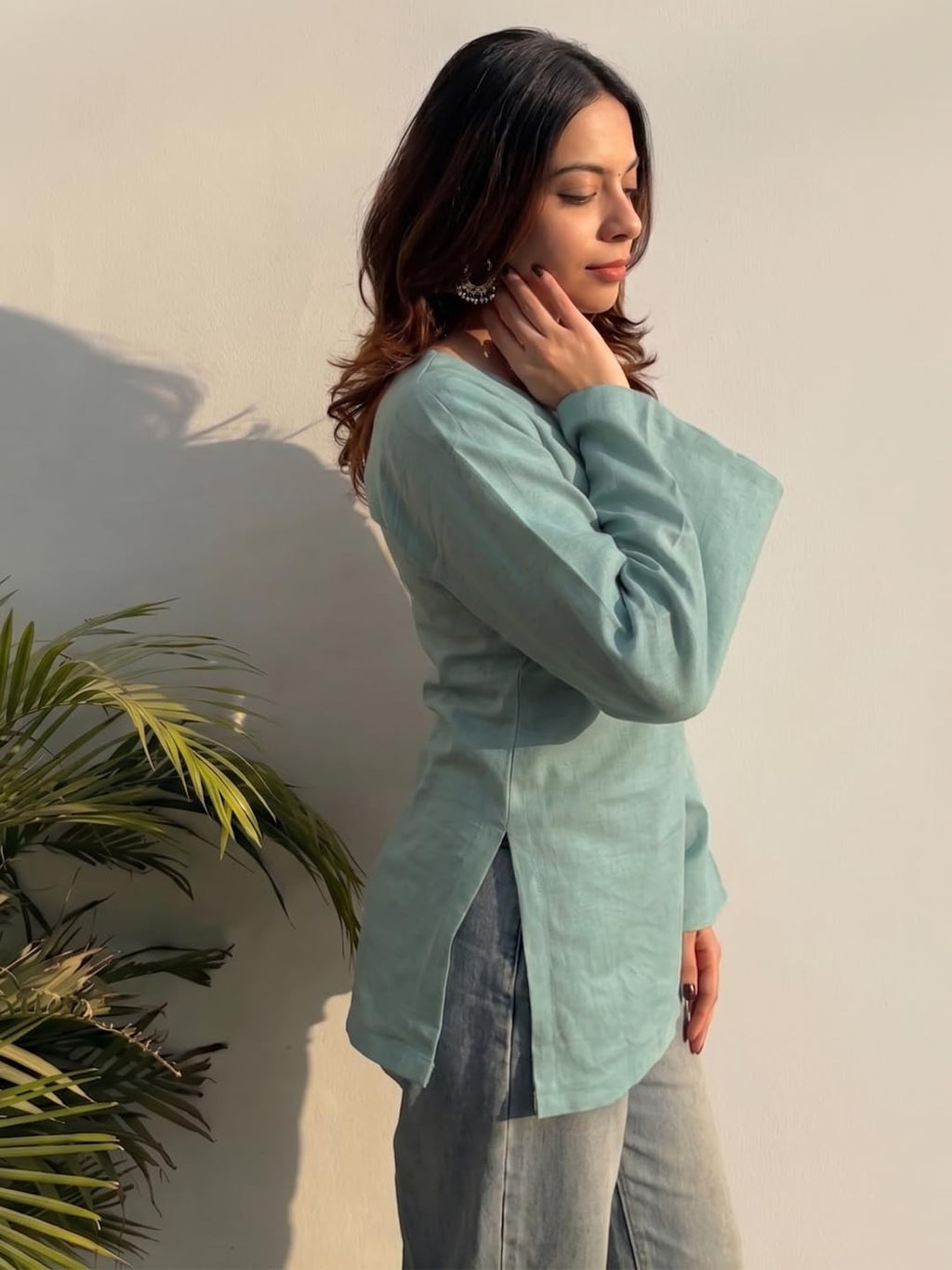 ANNI Designer Short Kurti for Women Latest Solid Design | V Neck Full Sleeve Kurti Tops for Women | Stylish Kurtis & Short Kurtis for Woman | Casual Kurti with Jeans | Kurtas for Woman