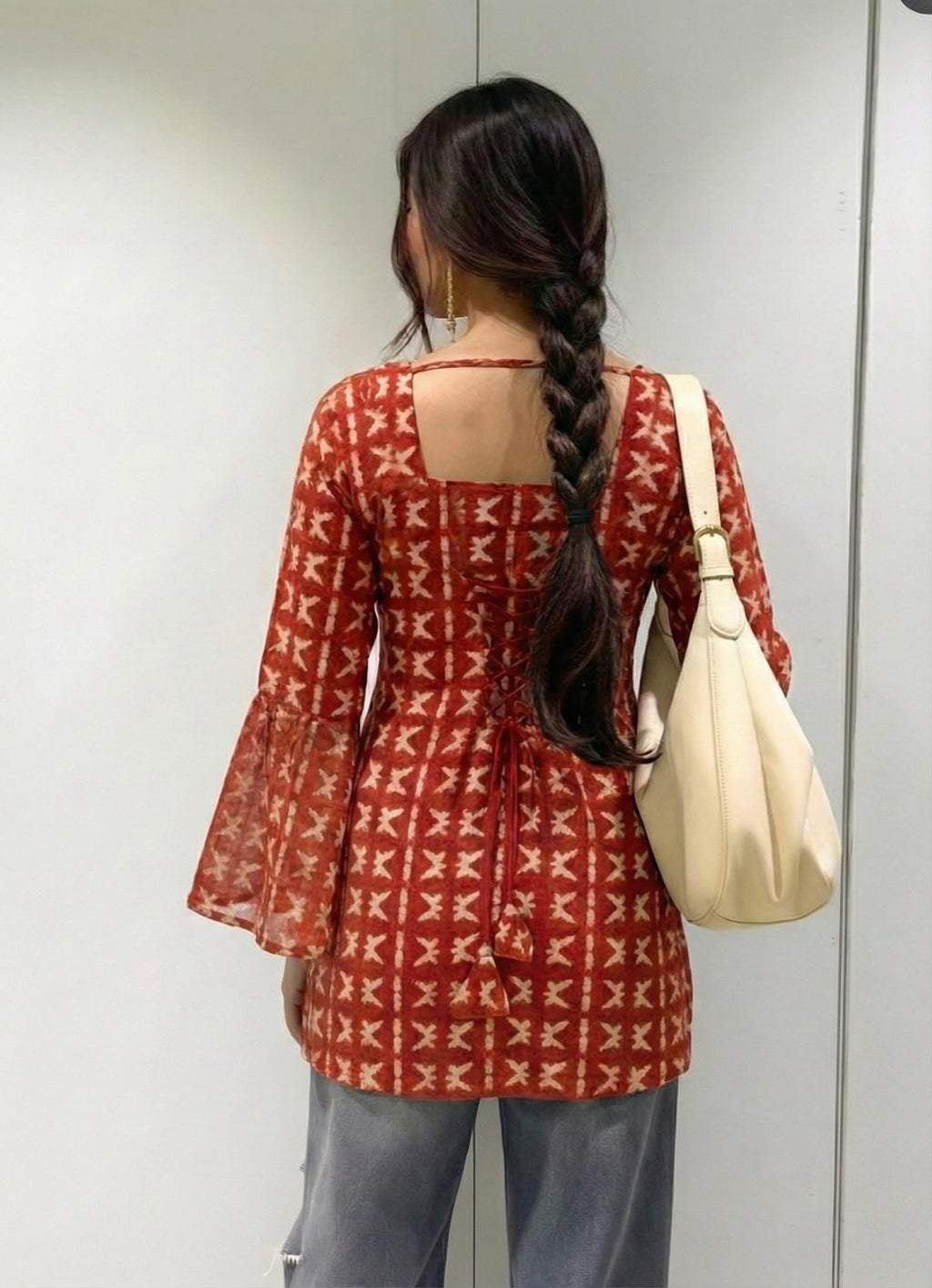ANNI Designer Women’s Viscose Blend Printed Short Kurti | Straight Fit Casual Ethnic Top | Square Neck Full Sleeve Kurta Office College