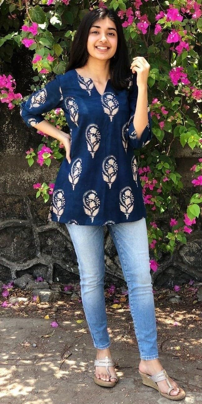 Women's Short Kurti in TOP Black Rayon Cotton Blend | Ladies Ethnic Tunic | Office