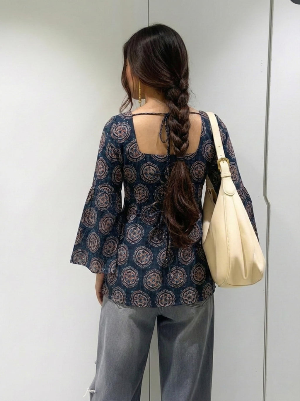 ANNI Designer Women’s Viscose Blend Printed Short Kurti | Straight Fit Casual Ethnic Top | Square Neck Full Sleeve Kurta Office College