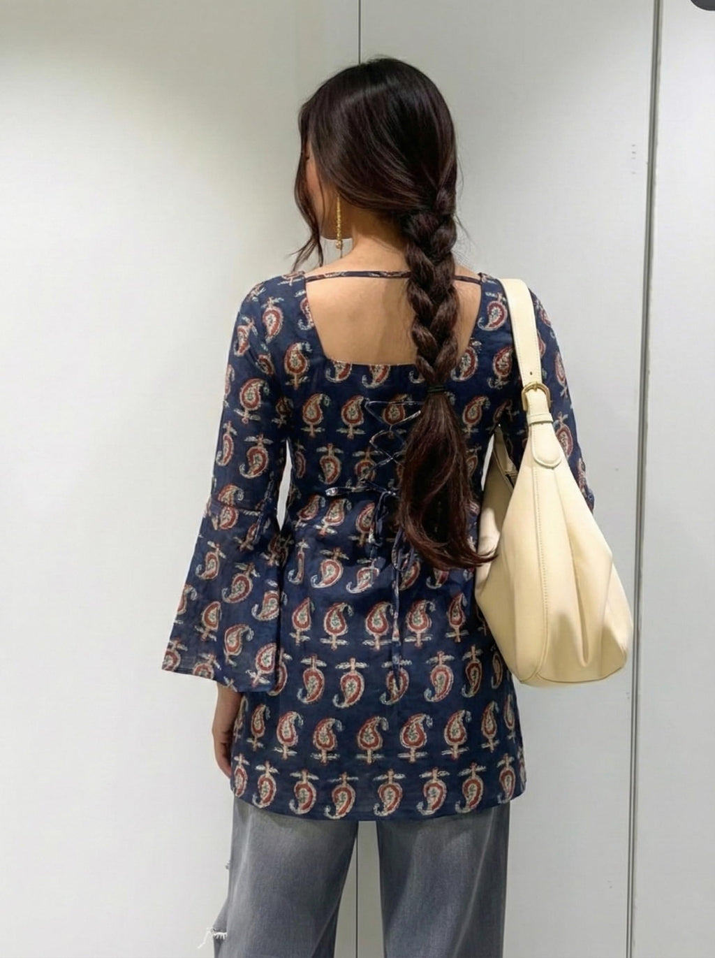 ANNI Designer Women’s Viscose Blend Printed Short Kurti | Straight Fit Casual Ethnic Top | Square Neck Full Sleeve Kurta Office College