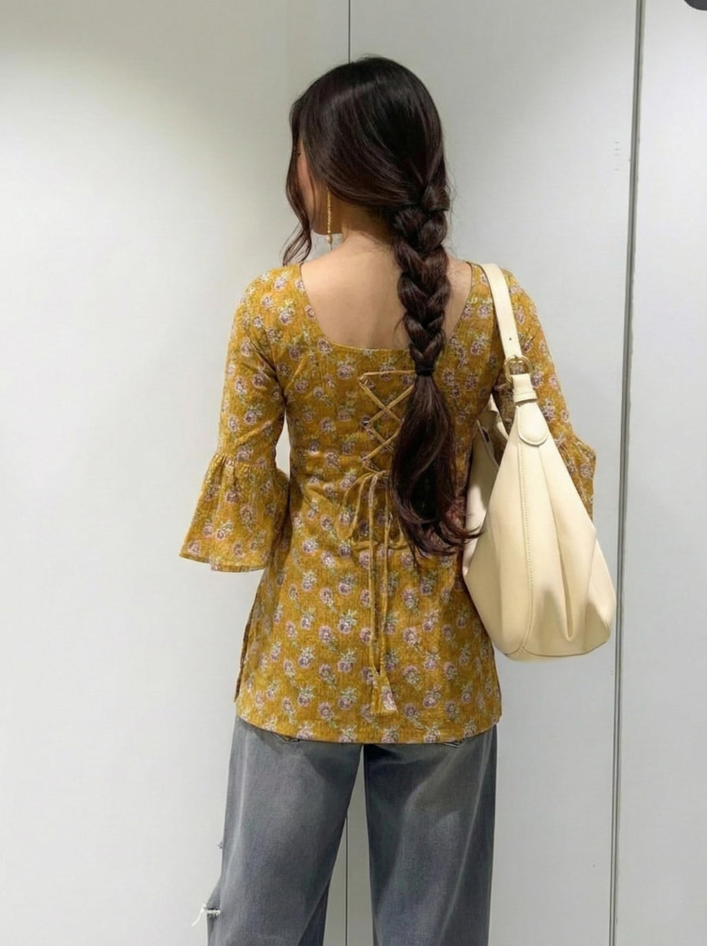 ANNI Designer Women’s Viscose Blend Printed Short Kurti | Straight Fit Casual Ethnic Top | Square Neck Full Sleeve Kurta Office College