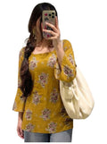 ANNI Designer Women’s Viscose Blend Printed Short Kurti | Straight Fit Casual Ethnic Top | Square Neck Full Sleeve Kurta Office College