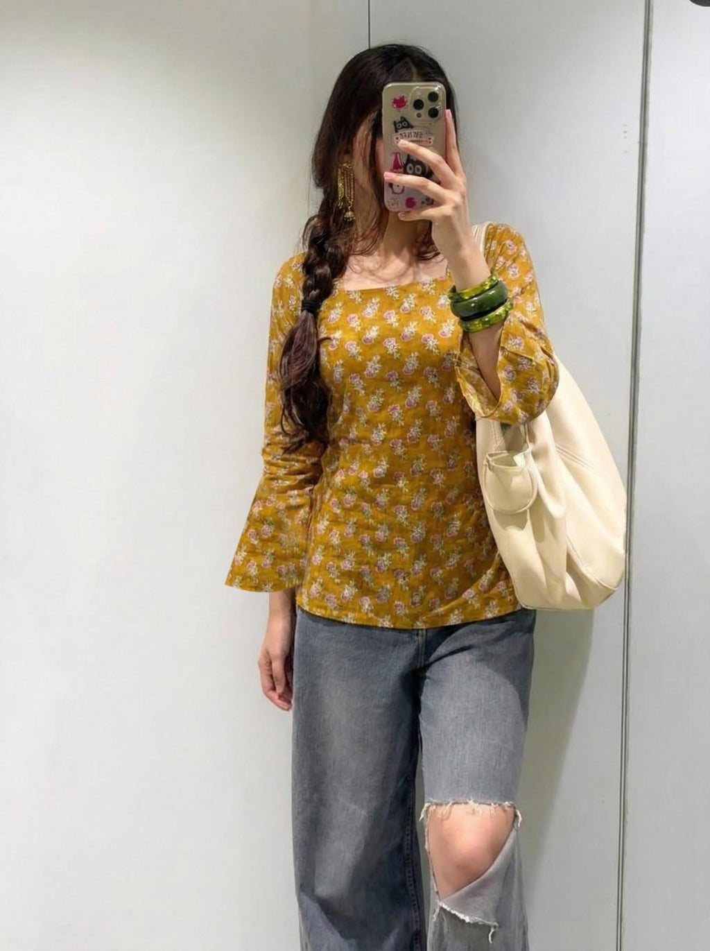 ANNI Designer Women’s Viscose Blend Printed Short Kurti | Straight Fit Casual Ethnic Top | Square Neck Full Sleeve Kurta Office College