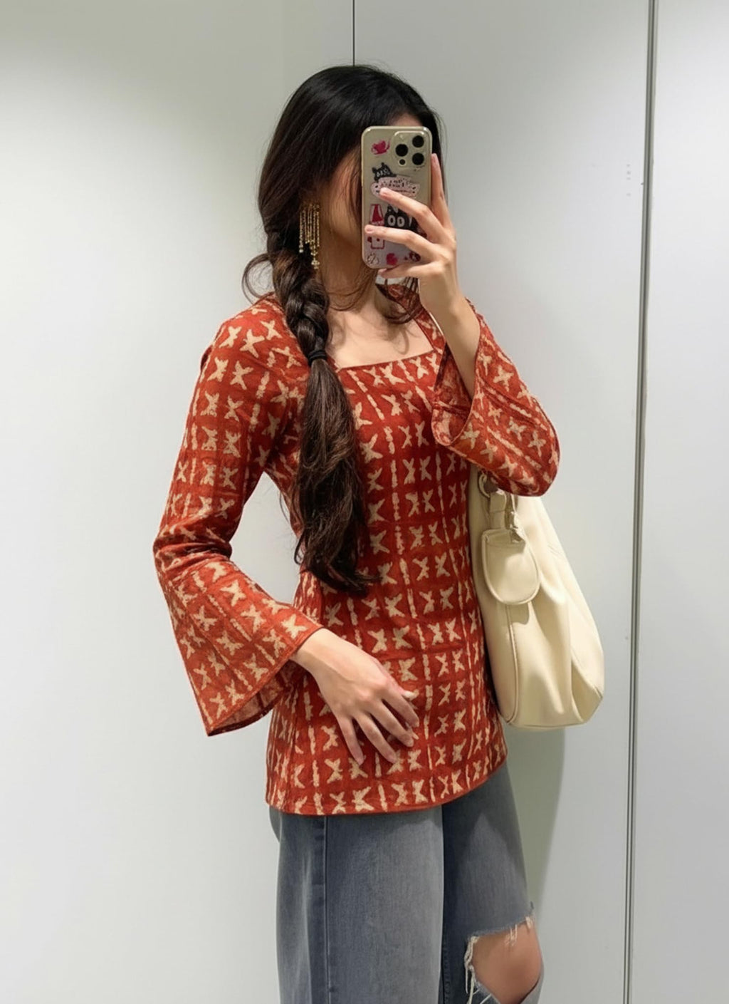 ANNI Designer Women’s Viscose Blend Printed Short Kurti | Straight Fit Casual Ethnic Top | Square Neck Full Sleeve Kurta Office College