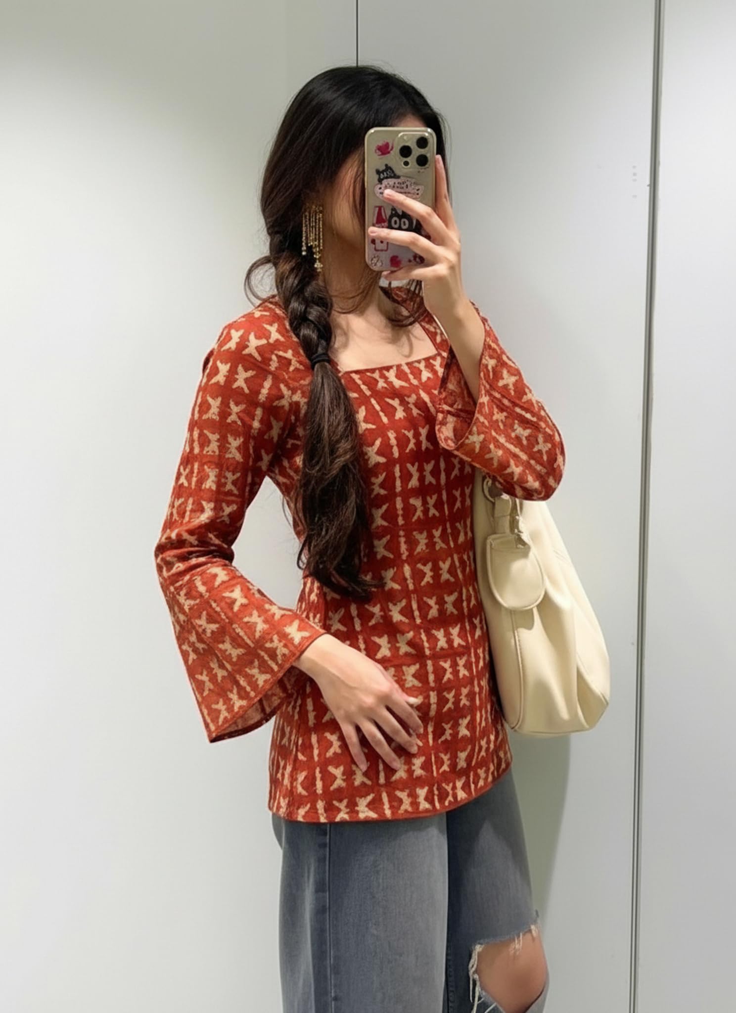 ANNI Designer Women’s Viscose Blend Printed Short Kurti | Straight Fit Casual Ethnic Top | Square Neck Full Sleeve Kurta Office College