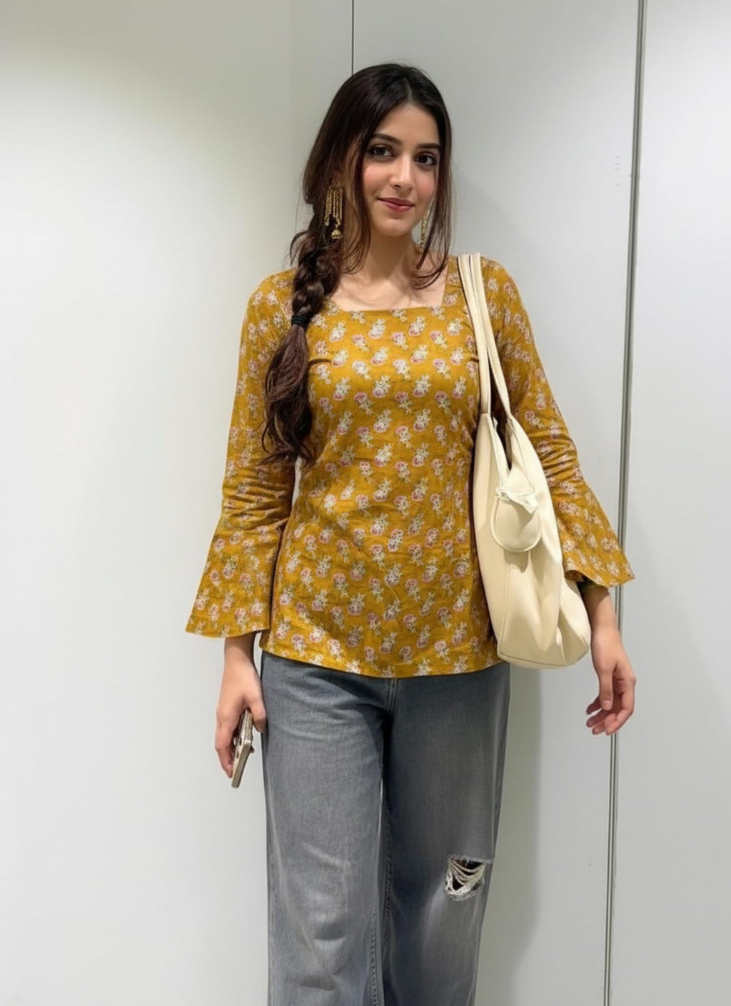ANNI Designer Women’s Viscose Blend Printed Short Kurti | Straight Fit Casual Ethnic Top | Square Neck Full Sleeve Kurta Office College