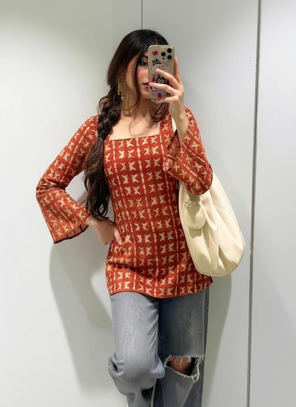 ANNI Designer Women’s Viscose Blend Printed Short Kurti | Straight Fit Casual Ethnic Top | Square Neck Full Sleeve Kurta Office College