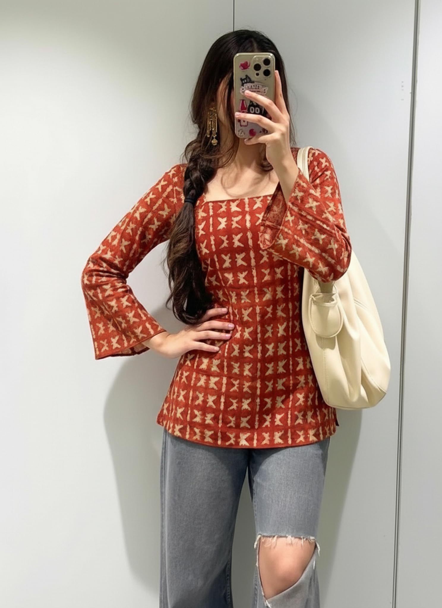 ANNI Designer Women’s Viscose Blend Printed Short Kurti | Straight Fit Casual Ethnic Top | Square Neck Full Sleeve Kurta Office College