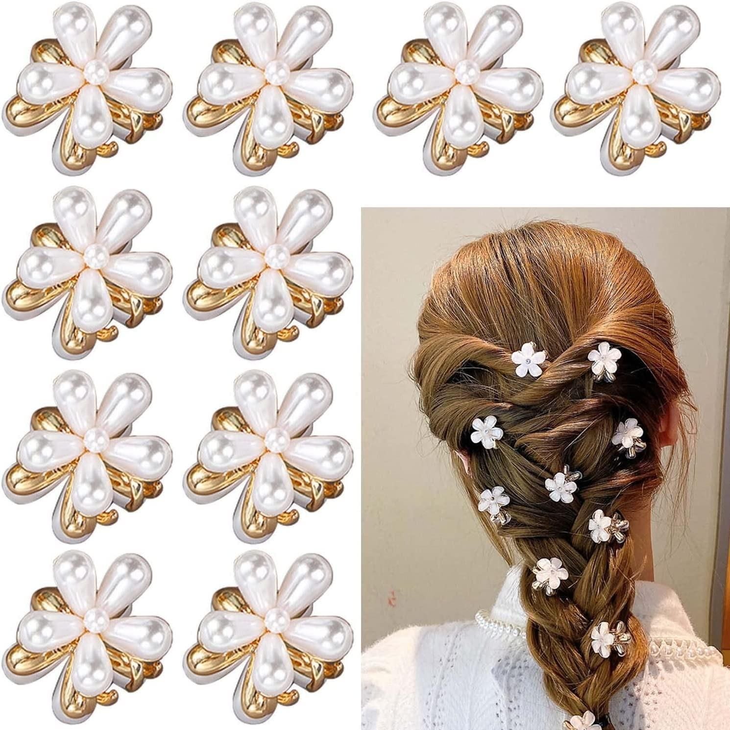 Korean Style Small Pearl Mini Hair Claw Clips with Flower Design (Pack of 10) yzatrg-dh