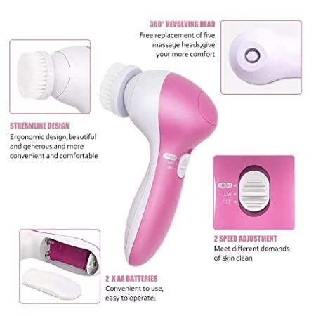 5 in 1 Portable Electric Facial Cleaner Battery Powered Multifunction Massager, yzatrg-dh