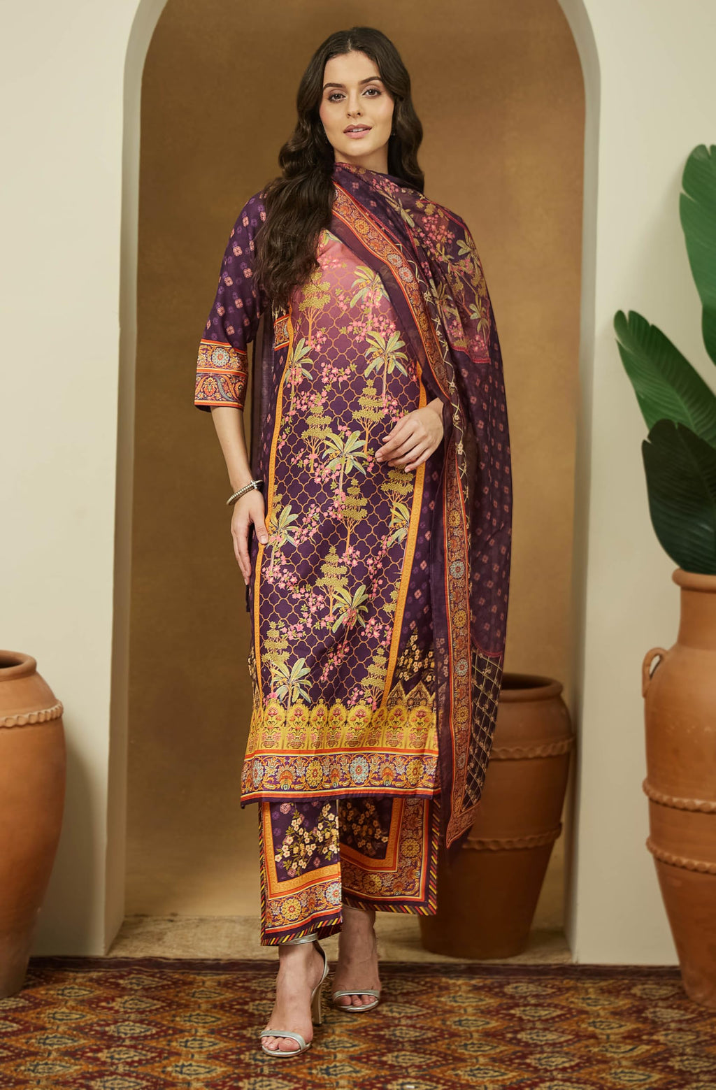 Janasya Women Kurta with Pant & Dupatta Set