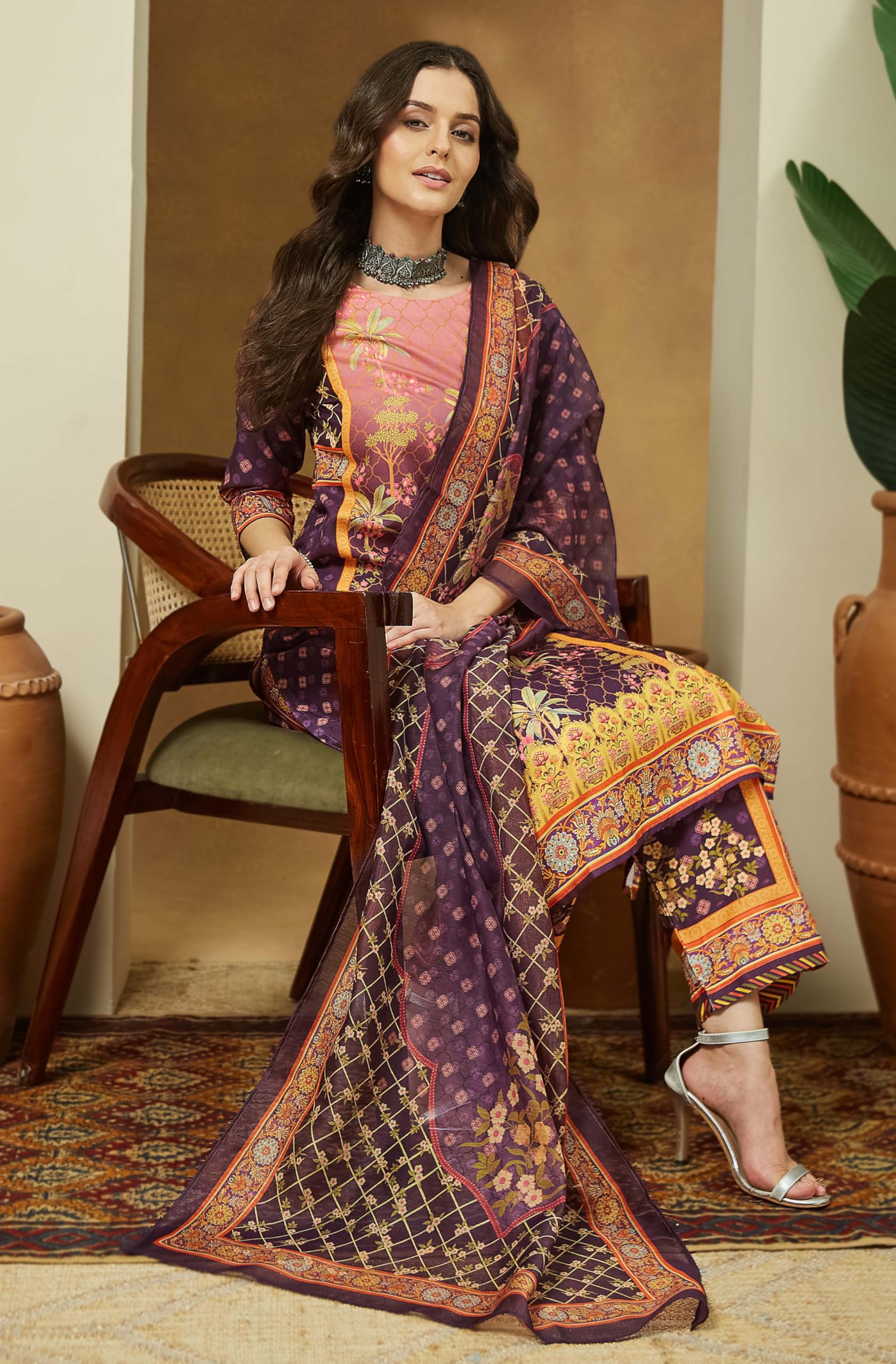 Janasya Women Kurta with Pant & Dupatta Set