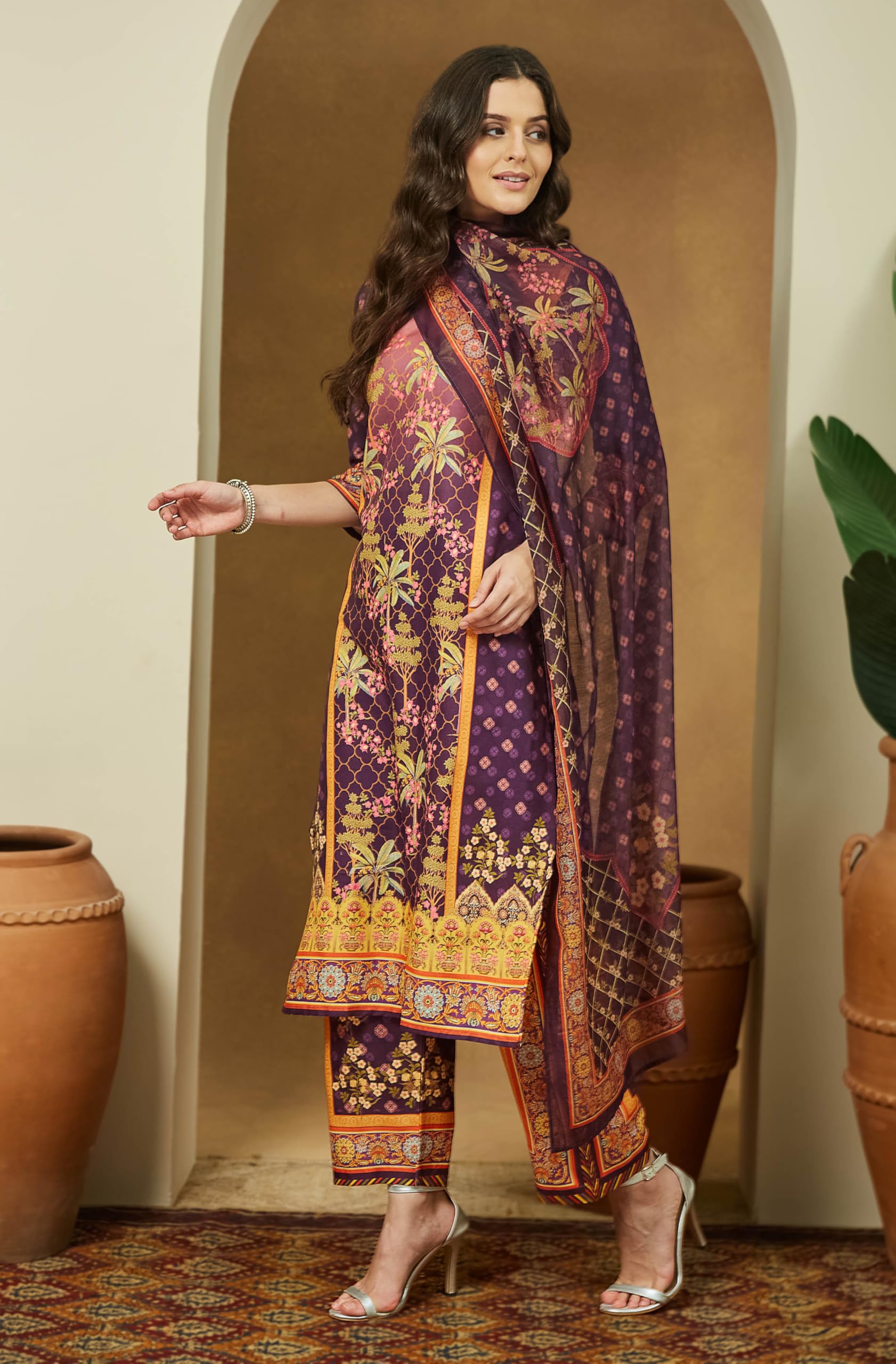 Janasya Women Kurta with Pant & Dupatta Set