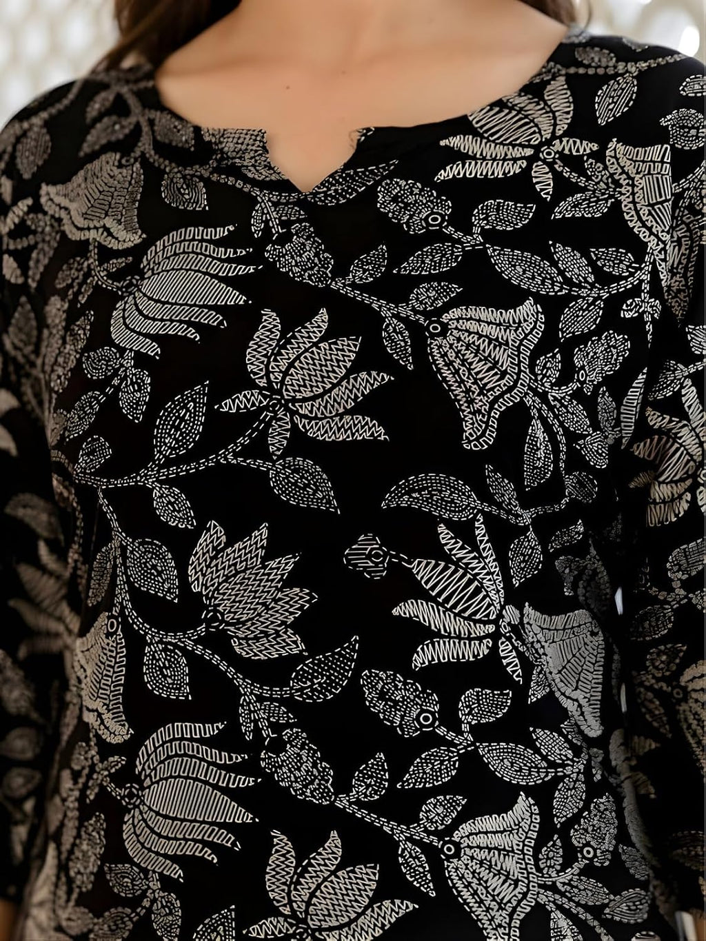 Women's Short Kurti in TOP Black Rayon Cotton Blend | Ladies Ethnic Tunic | Office
