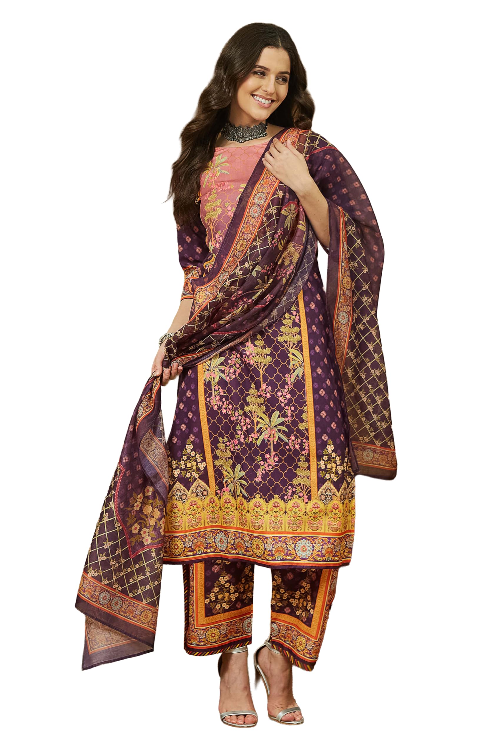 Janasya Women Kurta with Pant & Dupatta Set