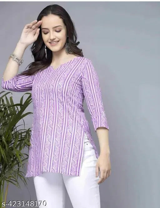 Lavender Short Kurti, Stylish Women's Pure Cotton kurti 13374