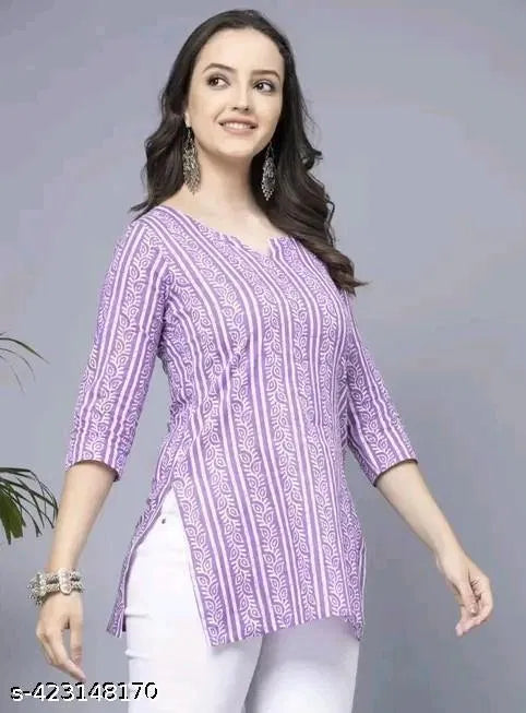 Lavender Short Kurti, Stylish Women's Pure Cotton kurti 13374